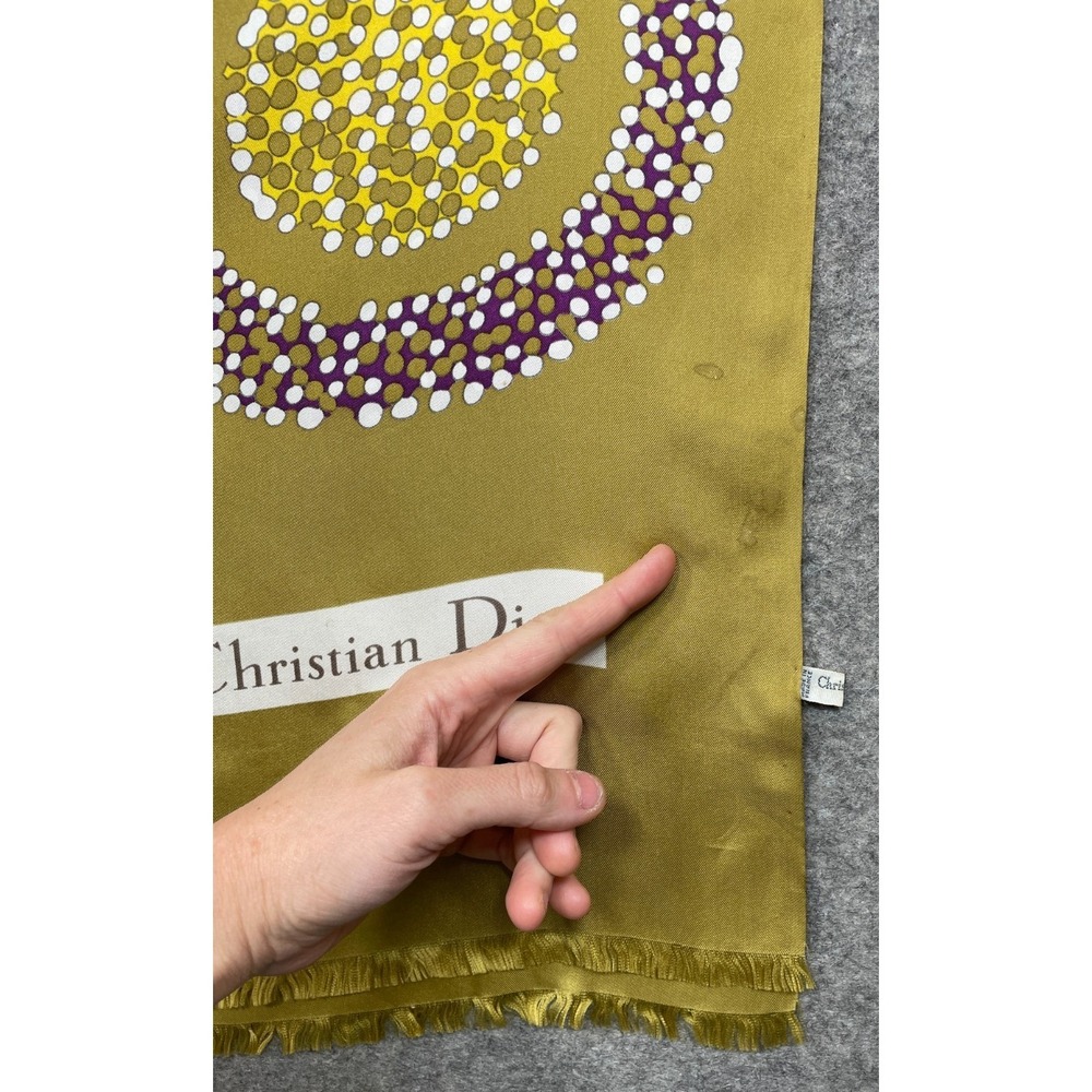 Vintage Christian Dior Silk Scarf Wrap Gold Multicolor Artsy Abstract 20x68 - Picture 5 of 16